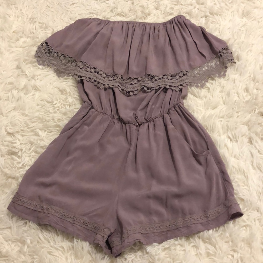 Purple strapless romper
